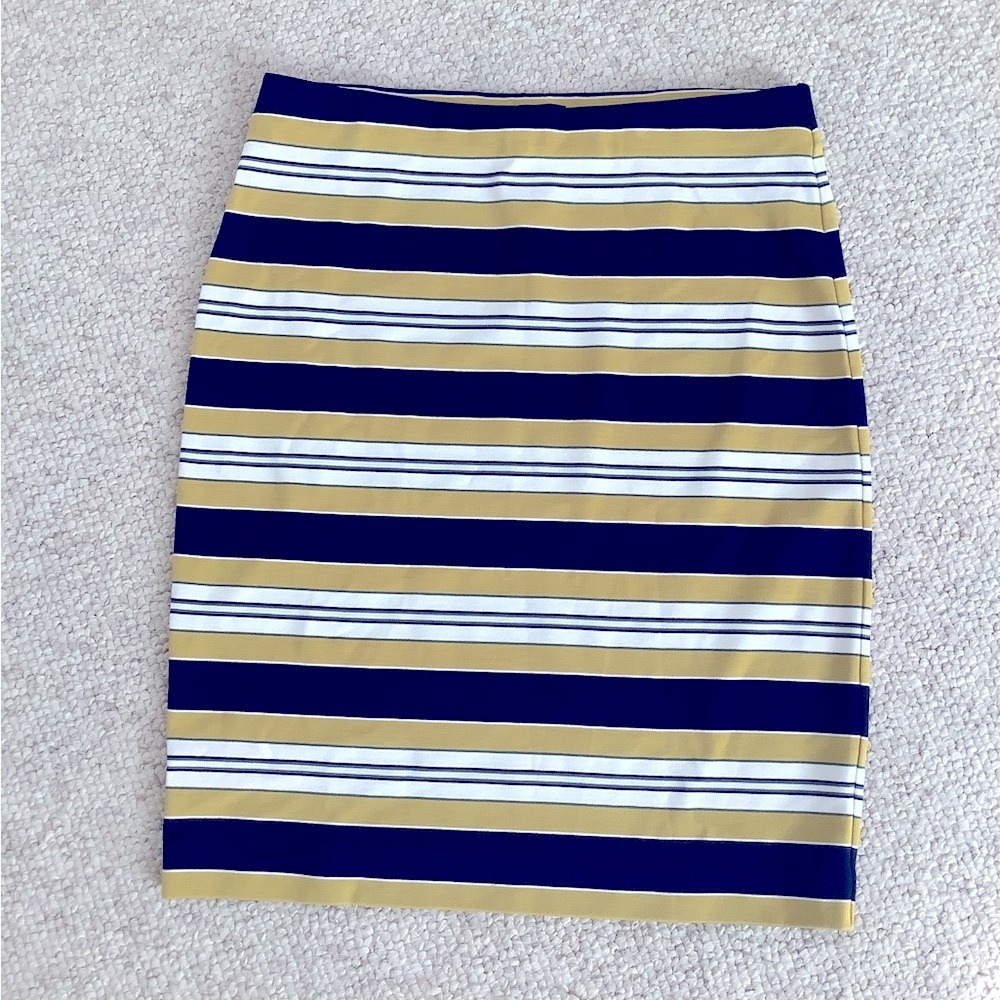 NWT Ann Taylor Factory Navy Yellow Striped Ponte Skirt M